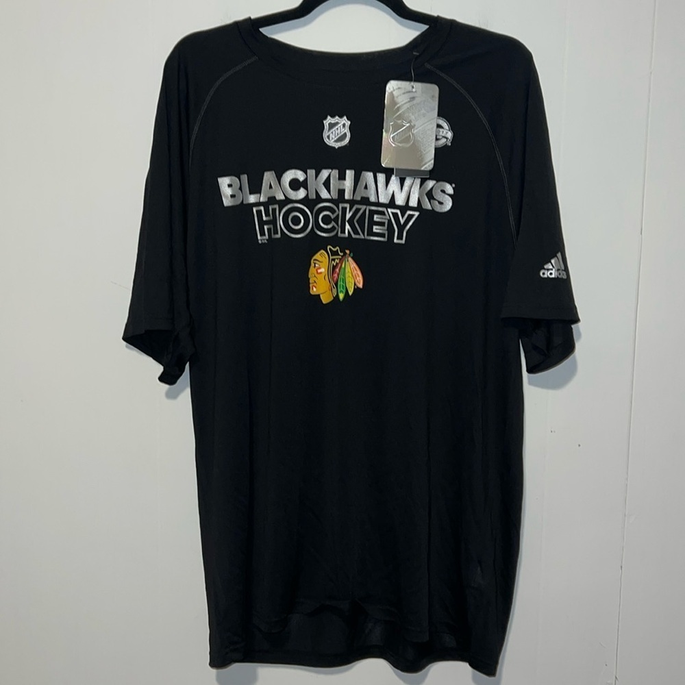 NWT Adidas NHL Blackhawks Hockey 100th Anniversary Climalite Short Sleeve Shirt